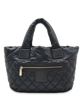 Chanel Coco Cocoon Small Tote Quilted Nylon Leather Black Silver